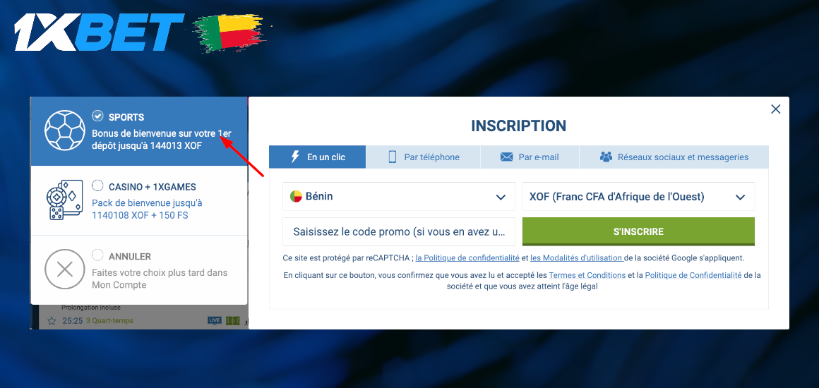 Bonus 1xBet pour les paris sportifs en ligne