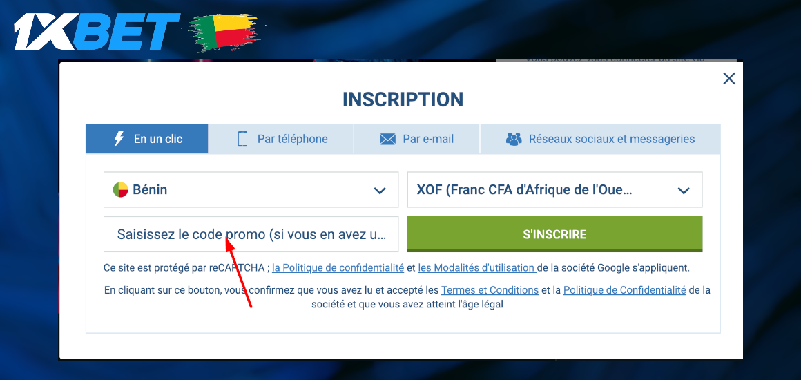 Code promo 1xBet lors de la creation d'un nouveau compte